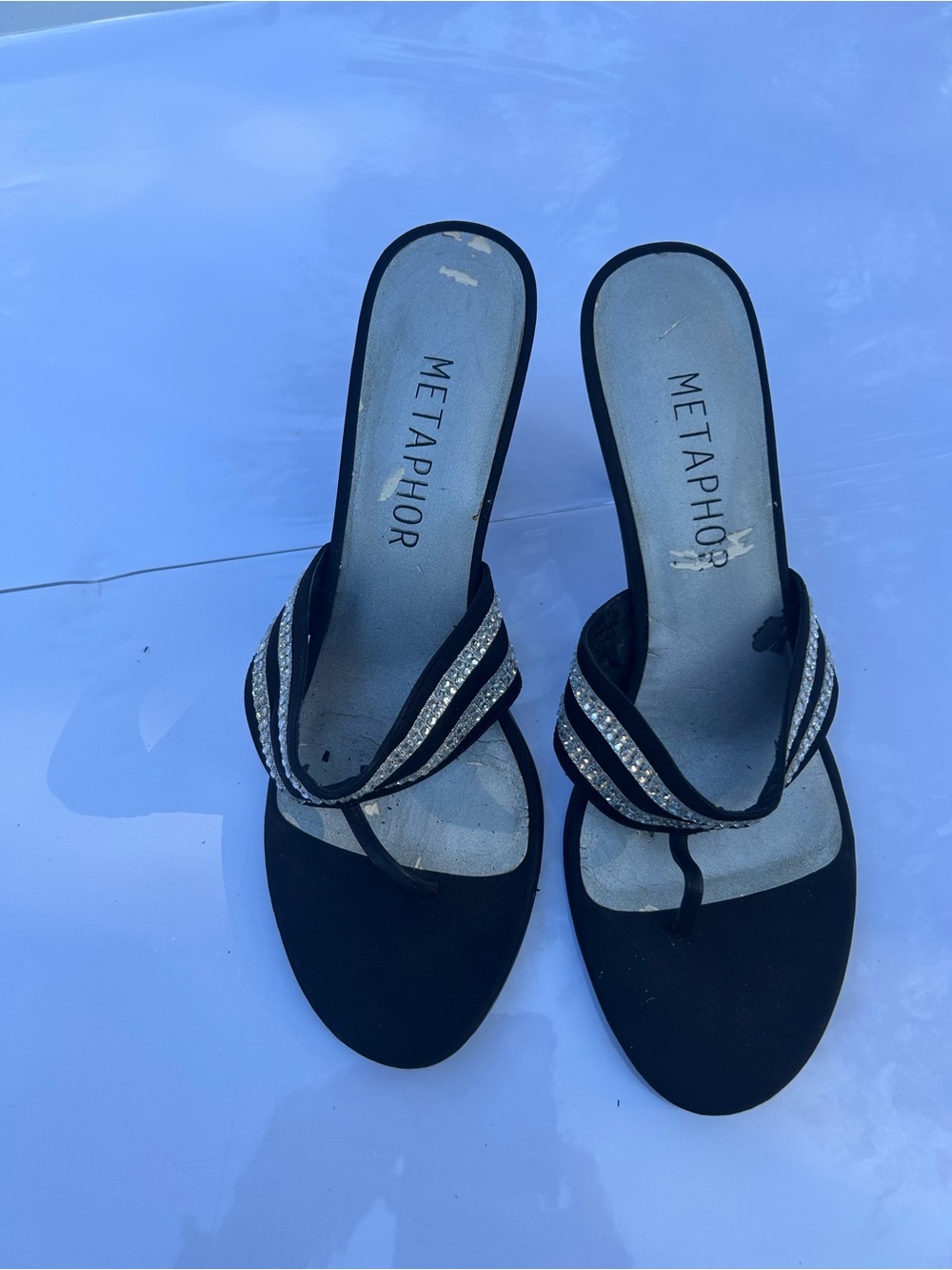 METAPHOR  Women's Black Embellished Heeled Sandals size 7.5